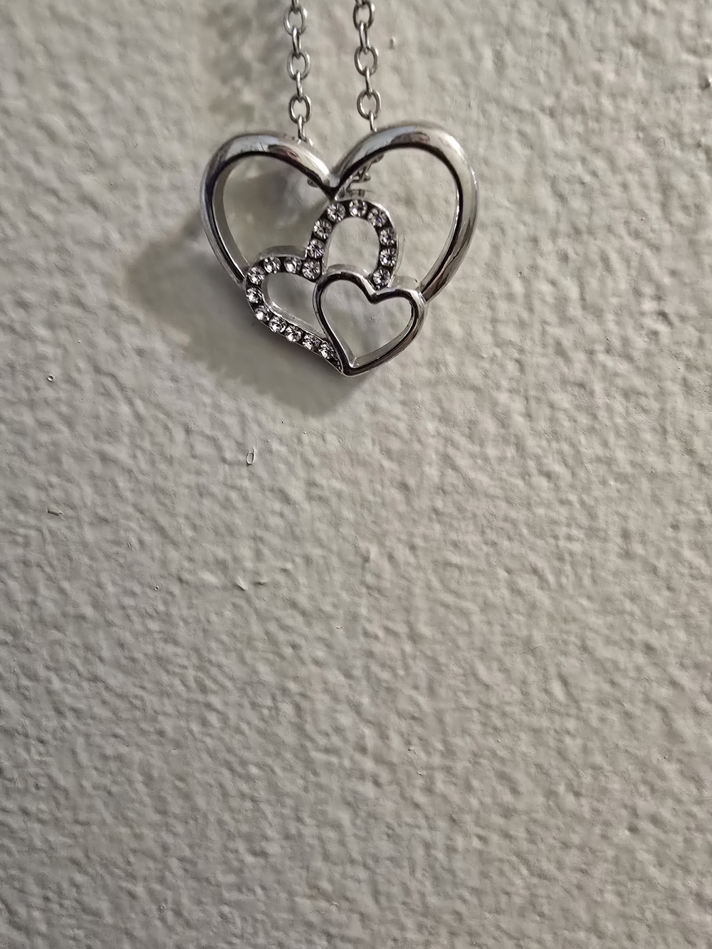 Silver Triple Heart Pendant Necklace - Sparkling Crystal Accent